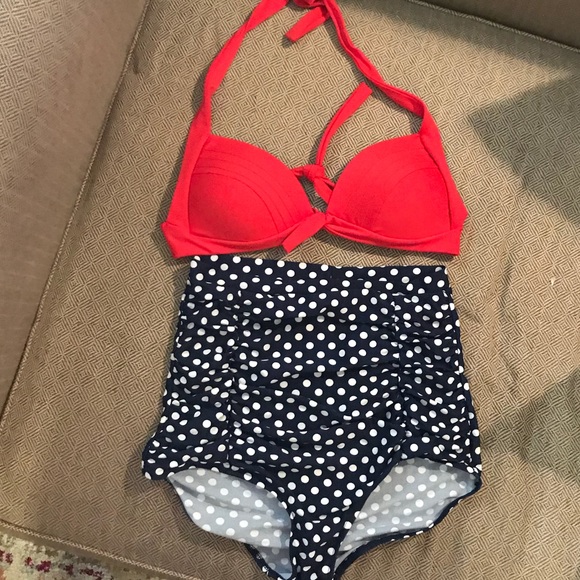red and white polka dot high waisted bikini